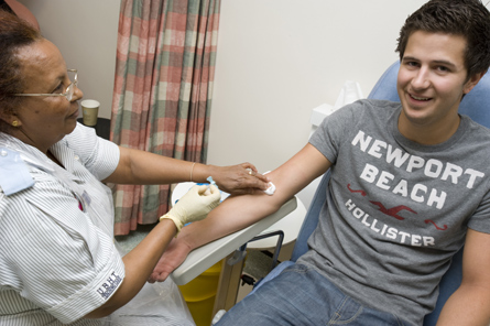 Tom having a blood test